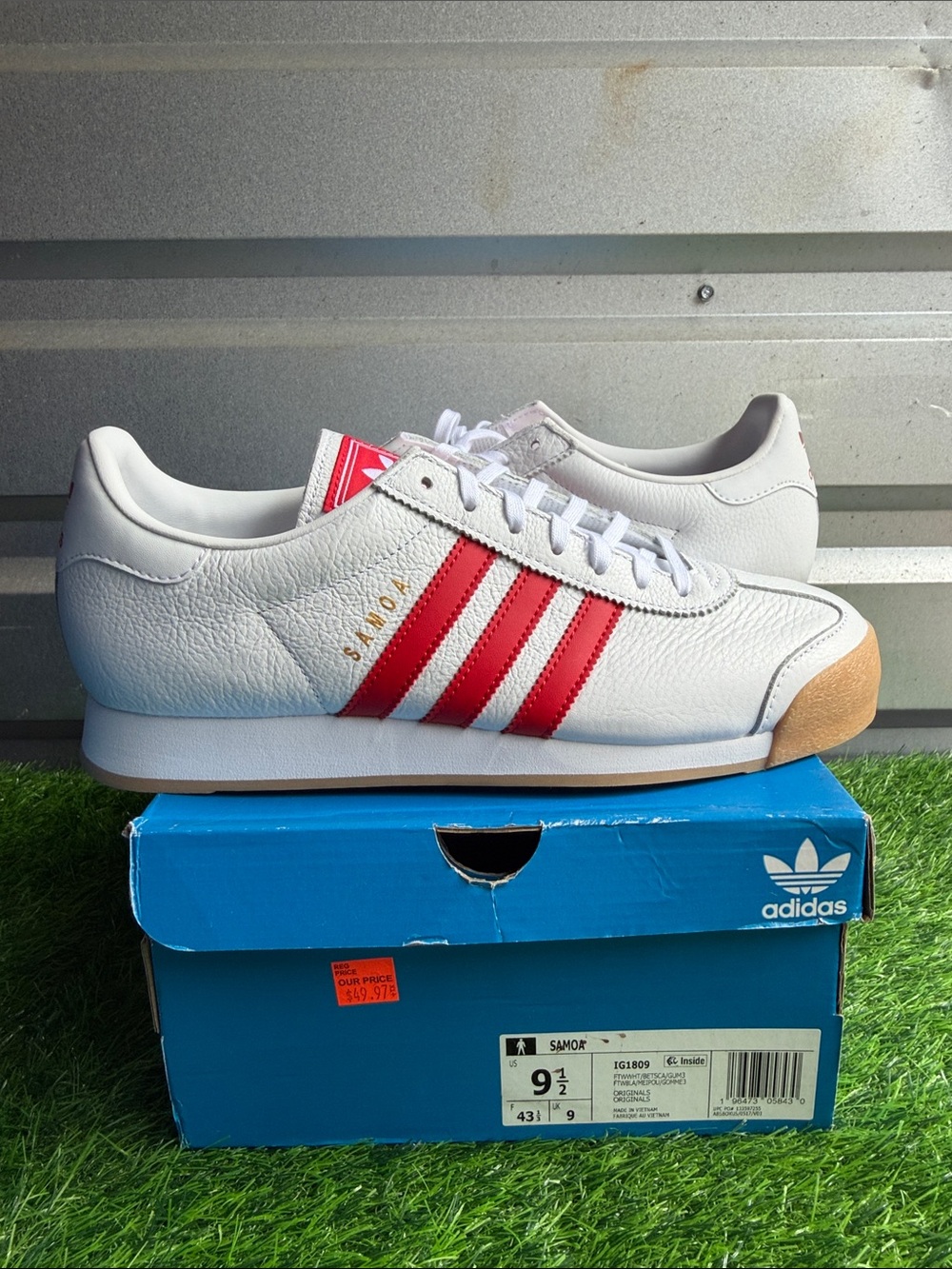 adidas White Sneakers with Red Three-Stripes